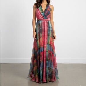 Leslie Fay tie dye colorful halter sleeveless maxi dress